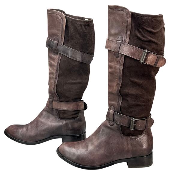 Cole Haan Whitley Brown Suede Leather Buckle Strap Tall Riding Boots Women 9.5B - Picture 3 of 7